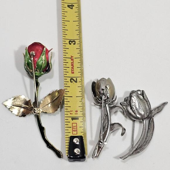 Assorted Floral Brooches/Pins Vintage Lot of 3 Enamal Silver Color - Picture 8 of 8